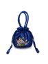 Mini Floral Embroidered Drawstring Design Satchel Bag