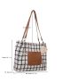 Colorblock Plaid Letter Print Square Bag With Cartoon Bag Charm