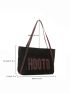 Argyle Embossed Letter Patch Decor Shoulder Tote Bag