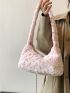 Floral Detail Fuzzy Hobo Bag