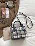 Mini Plaid Pattern Double Handle Square Bag