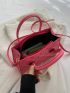 Neon-pink Heart Embossed Double Handle Square Bag