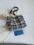 Plaid Pattern Shoulder Tote Bag