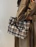 Plaid Pattern Shoulder Tote Bag