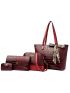 4pcs Crocodile Embossed Twilly Scarf Decor Shoulder Tote Bag Set, Best Work Bag For Women