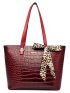 4pcs Crocodile Embossed Twilly Scarf Decor Shoulder Tote Bag Set, Best Work Bag For Women