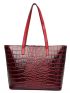 4pcs Crocodile Embossed Twilly Scarf Decor Shoulder Tote Bag Set, Best Work Bag For Women