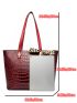 4pcs Crocodile Embossed Twilly Scarf Decor Shoulder Tote Bag Set, Best Work Bag For Women