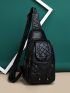 Mini Sling Bag Geometric Pattern Studded Decor For Sport