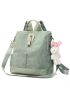 Zip Front Functional Backpack With Cartoon Bag Charm