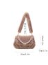 Heart & Faux Pearl Decor Flap Fuzzy Shoulder Bag