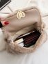 Heart & Faux Pearl Decor Flap Fuzzy Shoulder Bag