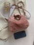 Minimalist Fuzzy Hobo Bag With Letter Charm