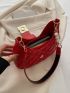 Neon Red Quilted Faux Pearl Decor Hobo Bag