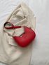 Neon Red Quilted Faux Pearl Decor Hobo Bag