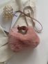 Minimalist Fuzzy Hobo Bag With Letter Charm