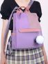 Color Block Functional Backpack With Pompom Bag Charm