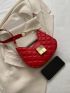 Neon Red Quilted Faux Pearl Decor Hobo Bag