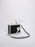 Letter Embroidery Contrast Fluffy Square Bag