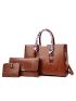 4pcs Snakeskin Embossed Twilly Scarf Decor Top Handle Bag Set