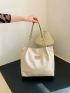 Letter Patch Decor Faux Suede Shoulder Tote Bag