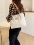 Letter Patch Decor Faux Suede Shoulder Tote Bag