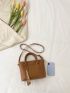 Letter Embossed Double Handle Square Bag With Bag Charm