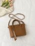 Letter Embossed Double Handle Square Bag With Bag Charm