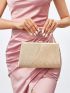 Metallic Glitter Ruched Detail Chain Square Bag, Perfect Bride Purse For Wedding, Prom & Party Events