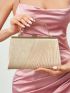 Metallic Glitter Ruched Detail Chain Square Bag, Perfect Bride Purse For Wedding, Prom & Party Events