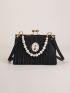 Faux Pearl & Figure Decor Kiss Lock Square Bag