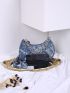 Ripped Chain & Studded Decor Denim Ruched Bag