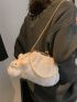 Cartoon Rabbit Decor Faux Pearl Beaded Chain Fuzzy Satchel Bag