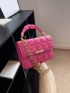 Neon Pink Geometric Quilted Chain Flap Square Bag