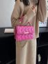 Neon Pink Geometric Quilted Chain Flap Square Bag