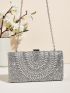 All over Rhinestone Square Evening Bag, Glitter Clutch Box Bag, Chain Shoulder Purse For Party