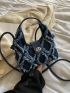 Mini Denim Frayed Trim Twist Lock Hobo Bag