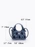 Mini Denim Frayed Trim Twist Lock Hobo Bag