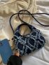 Mini Denim Frayed Trim Twist Lock Hobo Bag