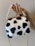 Mini Heart Pattern Faux Pearl Decor Fuzzy Chain Satchel Bag