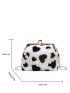 Mini Heart Pattern Faux Pearl Decor Fuzzy Chain Satchel Bag