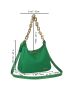 Letter Patch Decor Chain Hobo Bag