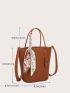 Litchi Embossed Twilly Scarf Decor Satchel Bag With Bag Charm