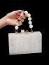 Mini Faux Pearl Beaded Chain Box Bag
