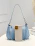 Chain Decor Denim Baguette Bag