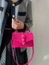 Neon Pink Buckle Decor Flap Square Bag