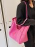 Neon Pink Letter Patch Decor Shopper Bag, Large Capacity Tote Bag For Work And Travel