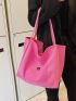 Neon Pink Letter Patch Decor Shopper Bag, Large Capacity Tote Bag For Work And Travel