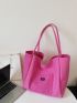 Neon Pink Letter Patch Decor Shopper Bag, Large Capacity Tote Bag For Work And Travel