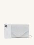 Metal Detail Clutch Envelope Bag, Glitter Evening Flap Purse, Women's Chain Handbag For Party & Wedding